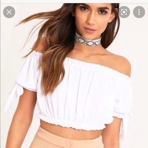 White Off the Shoulder Top with Ties